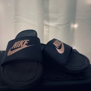 Black And Rose Gold Nike Slides